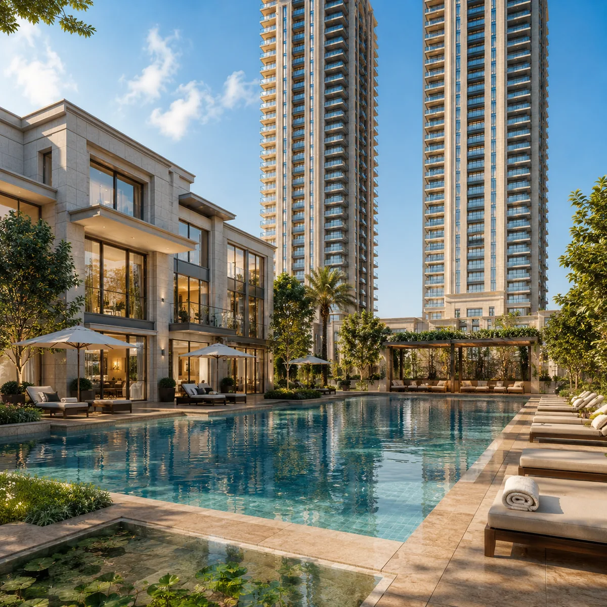 Brigade Banashankari swimming pool and terrace within the clubhouse precinct
