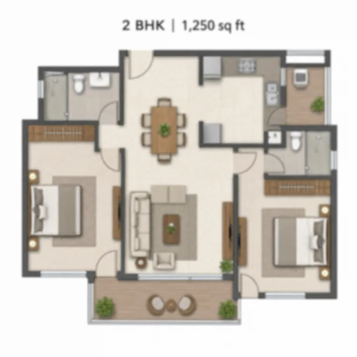 Brigade Banashankari 2 BHK 1,250 sq ft floor plan