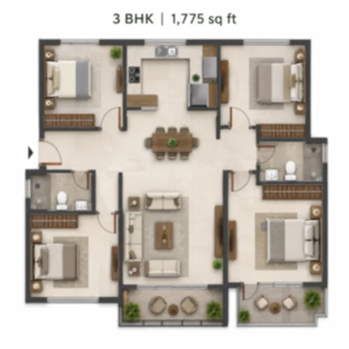 Brigade Banashankari 3 BHK 1,775 sq ft floor plan